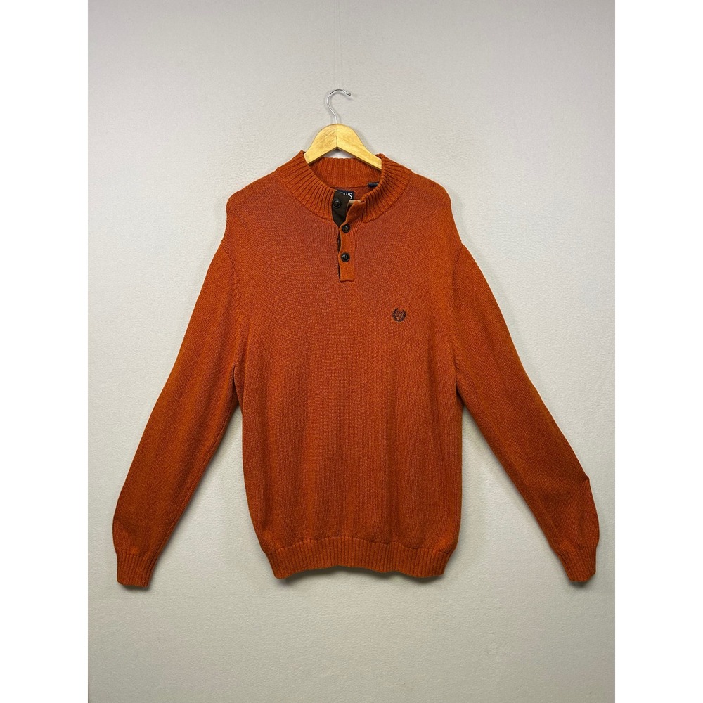 Chaps Preppy Autumn Mens XL Burnt Orange Cotton Quarter Button Mock Neck Sweater
